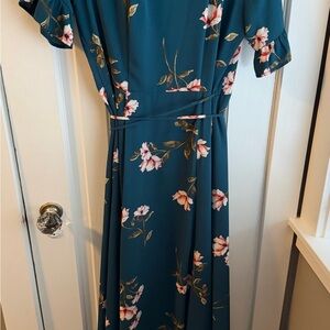 Lulu's Teal Floral Maxi Dress